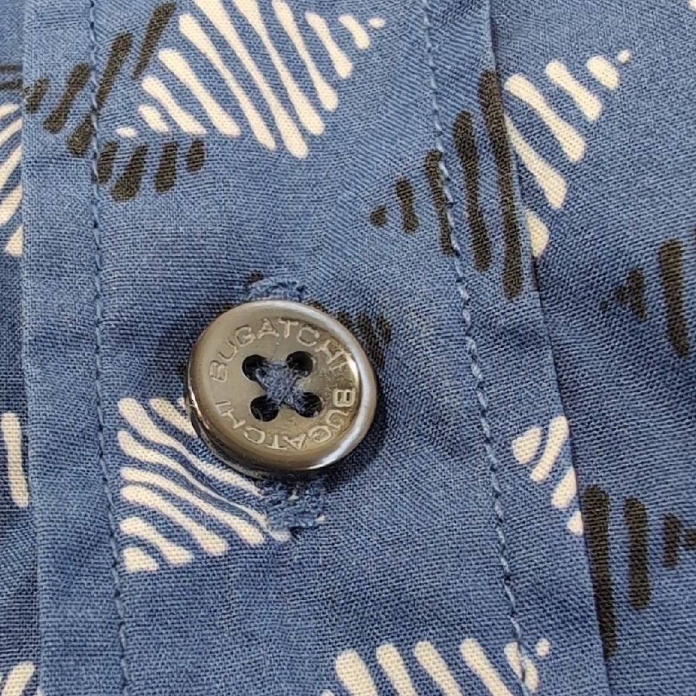 Bugatchi Cotton Blue White Geometric Patterned Button Down Dress Shirt Size M - Picture 5 of 13